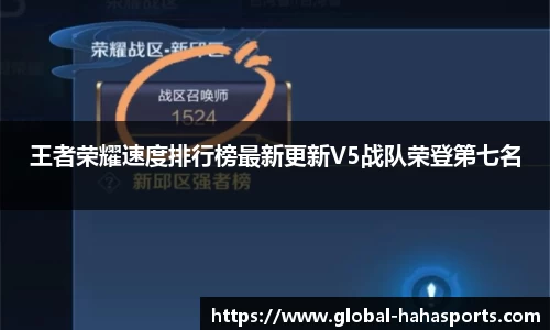 王者荣耀速度排行榜最新更新V5战队荣登第七名